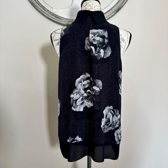 Ellen Tracy Black Floral Sleeveless Mock Neck Blouse Top Women’s Size M - Picture 3 of 4